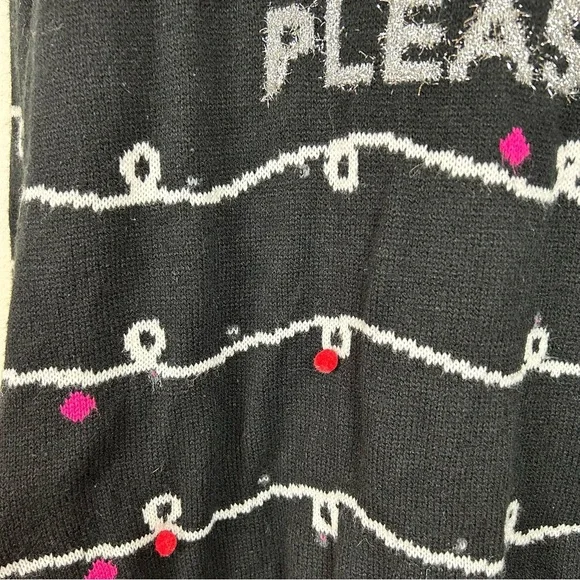 Christmas Sweater Hoodie Knit Sherpa Silver Lettering Pom Poms - Picture 8 of 14